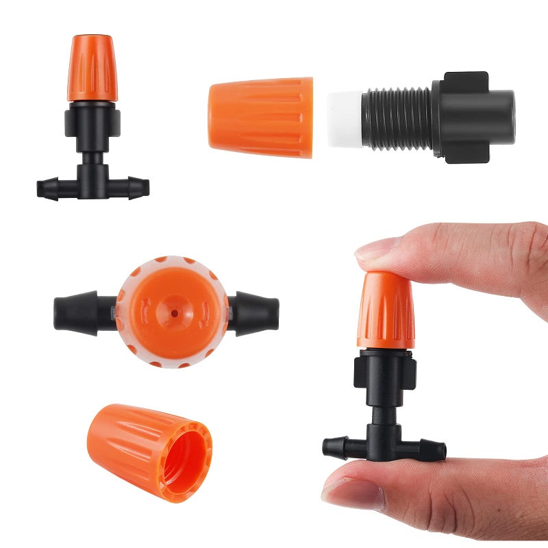 MSDADA 50pcs Adjustable Flow Micro Spray Drippers, 1/4" Garden Irrigation Sprinkler Heads with 3 Tee Connectors for Agricultural Patio Misting System, Drip Watering Kit - Image 4